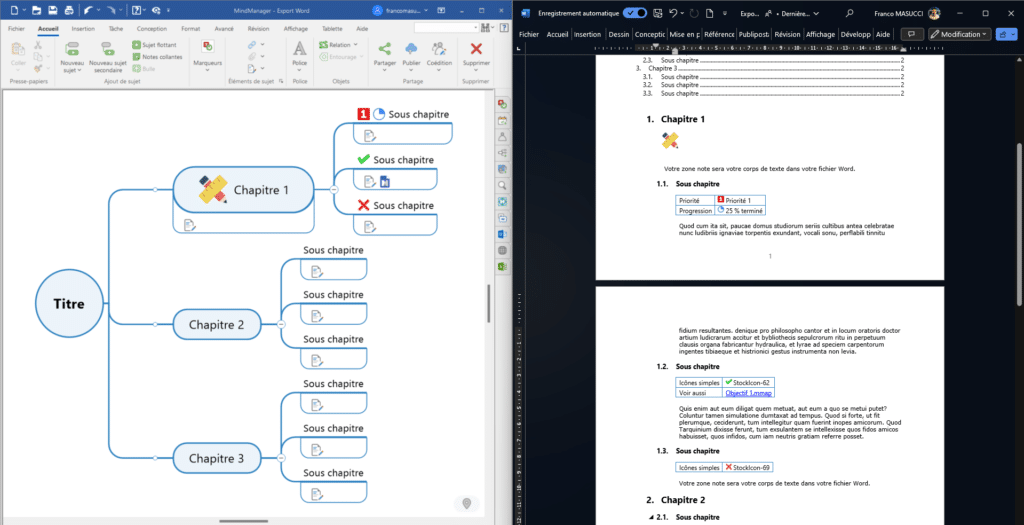 Correspondance Word MindManager